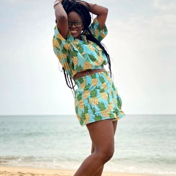 Zara Pineapple Cropped Top & Shorts Set Womens Small & Medium Tropical Beachy - Picture 8 of 16